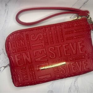 Steve Madden Double Zip Monogram‎ Red Wristlet Clutch
